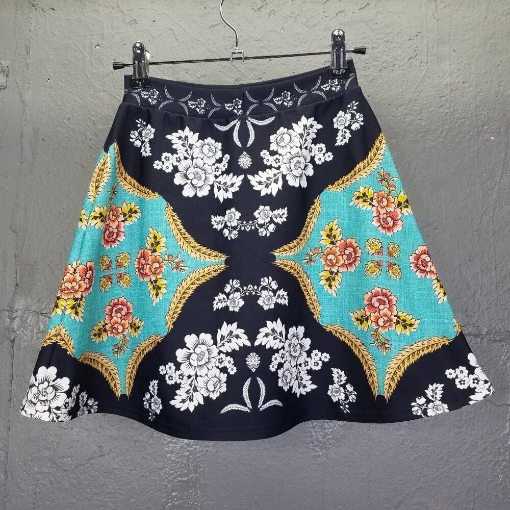 Black Milk Mini Skirt Womens XS Folk Art Floral A-Line Skater Thick Fleece Lined
